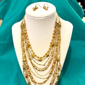 Vintage Avon, Luxurious Golden, Multistrand, Necklace & Earrings Set NIB
